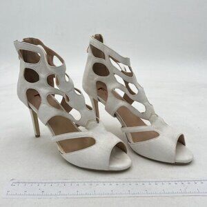 FSJ White Women Caged Dress Sandals Chic Peep Toe Pumps Shoes Cutout Strappy